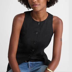 NWT Madewell Black Crewneck Cutaway Vest in Drapey Twill 6